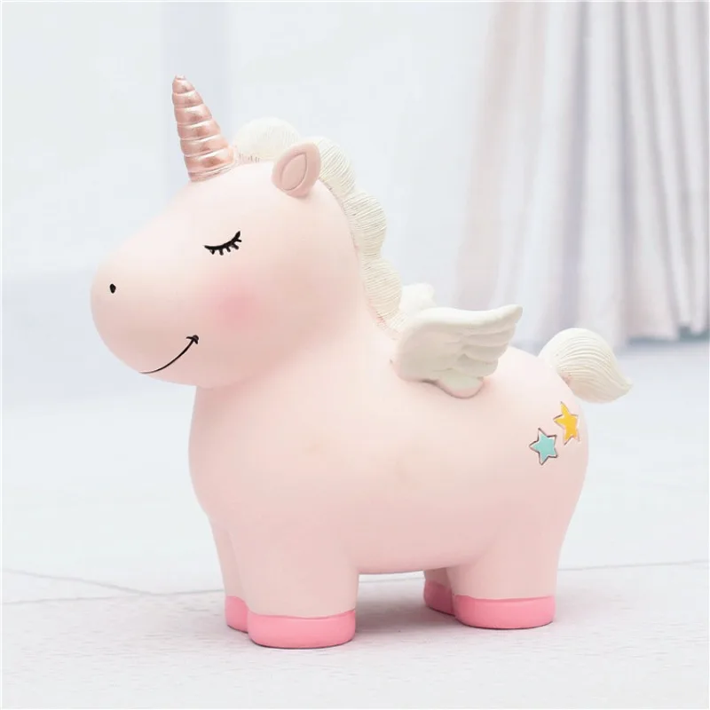 NONE Skurrile, bezaubernde Münzbank aus Einhorn-Harz – rosa Schreibtischdekoration, Spardose 4