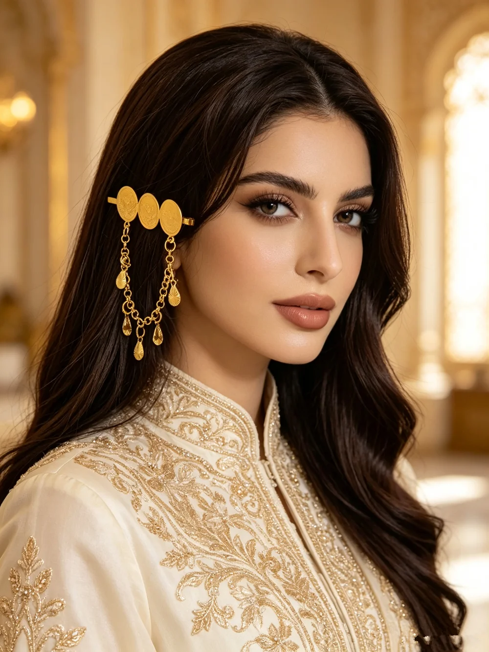 Vintage Gold Coin Tassel Hair Clip Women Arabic Wedding Dangle Chain Hair Pin Middle East Bridal Hair Accessories
