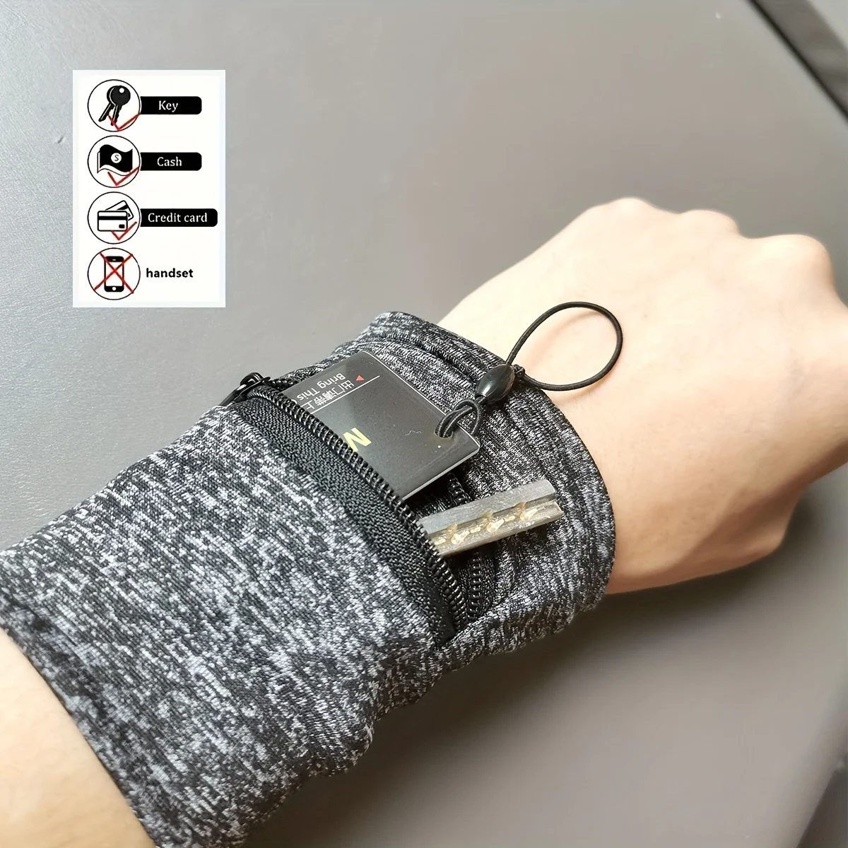 Leichte Laufarmtasche mit Reißverschluss für Handy, Schlüssel, Karten, Schweißband, Fitness, Sport, Radfahren, Armtasche – Detail 3
