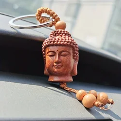 Ethnic Mascot Mahogany Unique Peach Wood Carved The Buddha Head 3D Key Chain Car Key Ring Rings  - Perfect Gift for Any Occasion