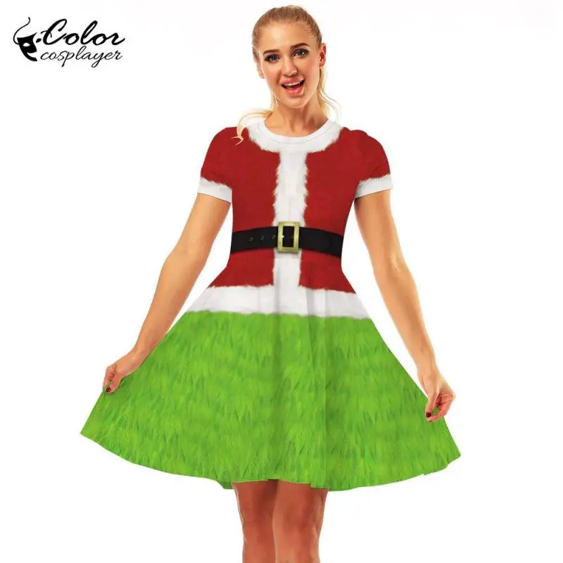 Color Cosplayer Christmas Dress for Women Snowman Graphics 3D Printing Robe Xmas Cosplay Costume Anime Disguise Adult Clothing