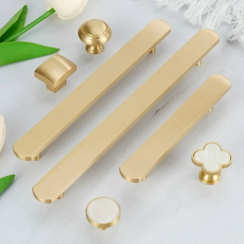 Gold Pure Copper Kitchen Cabinet Handles Nordic Furniture Knobs and Handles Brass Long Handle Drawer Knobs Wardrobe Door Pulls