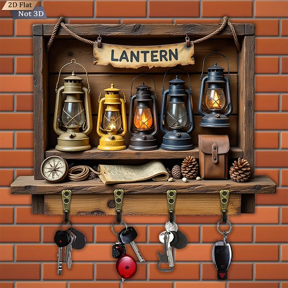 A 2D Wall-Mounted Wooden Vintage Key Hook, Multifunctional for Home Use, Featuring Four Metal Hooks. It Serves As Wall Decor,