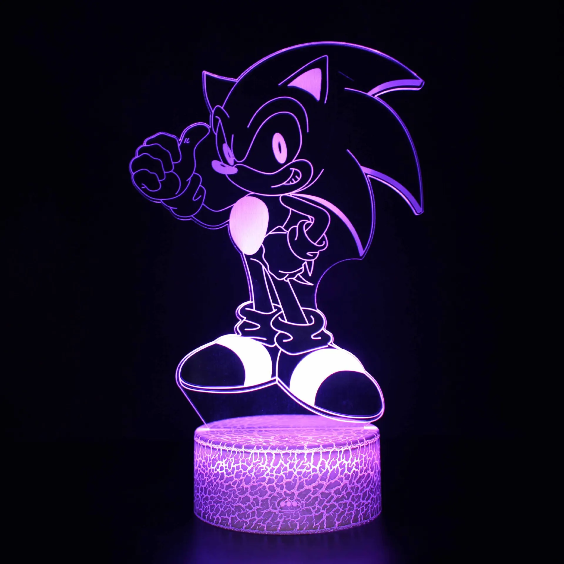 Sonic The Hedgehog 3D Night Light  Anime Figures Acrylic Crack Base Night Light Home Bedroom Decoration Table Lamps Kids Toys