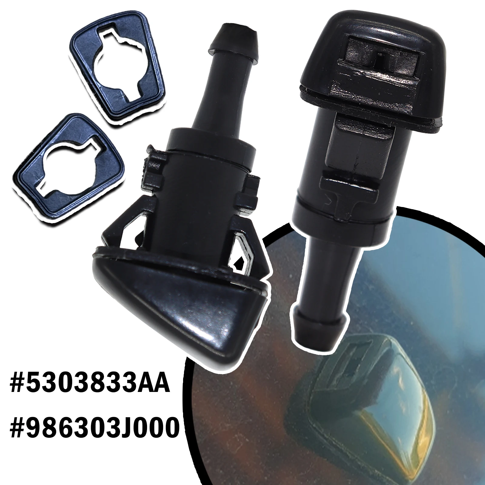 

2Pcs Windshield Washer Wiper Nozzles Spray Jet for Chrysler Dodge Avenger Journey Caliber Jeep Compass Grand Cherokee 5303833AA