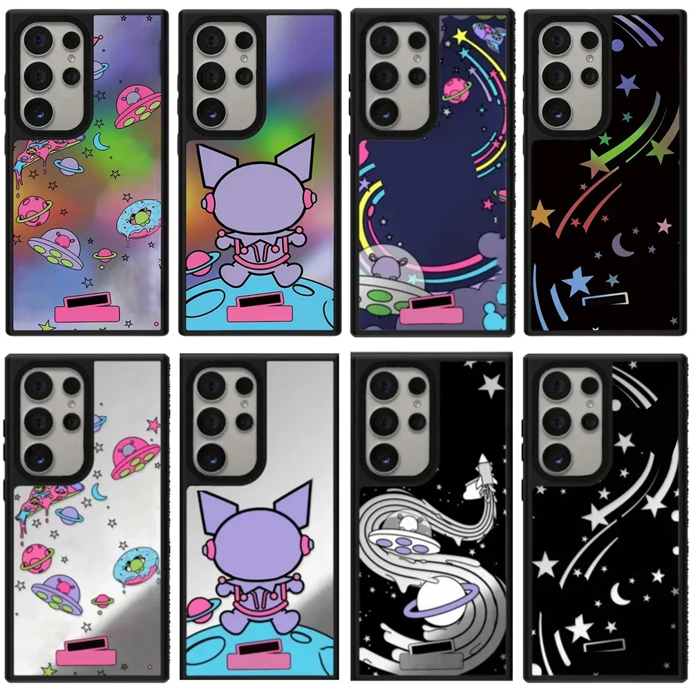 

Space Rabbit Mirror Surface Black Border Magnetic Case for Samsung Galaxy S23 S24 S25 Ultra S23U S24U S25U Cover Case