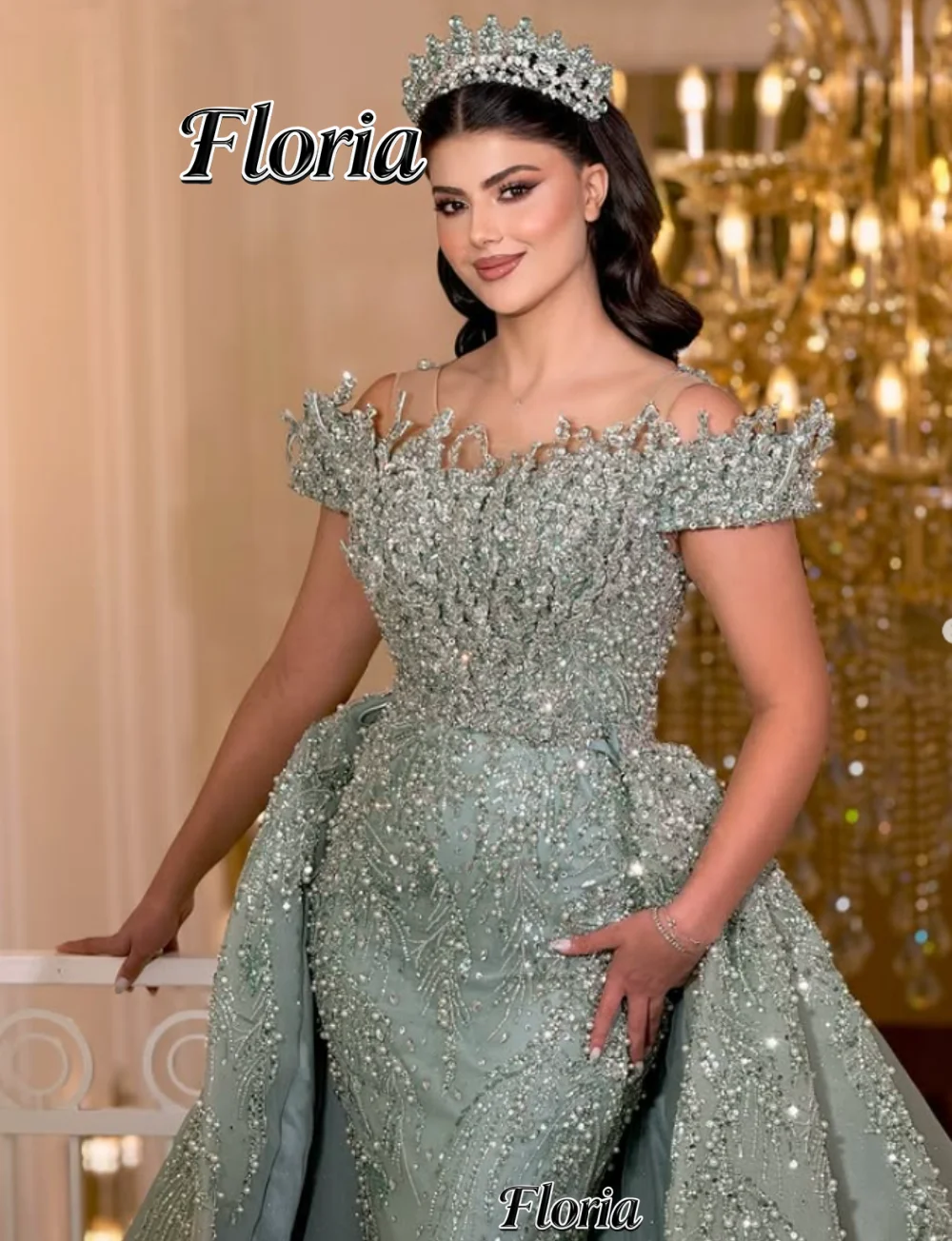 

Mint Green Two Pieces Prom Dresses With Train Dubai Luxury 2026 Beaded Customized Wedding Guest Gowns Engagement Bride Dresses
