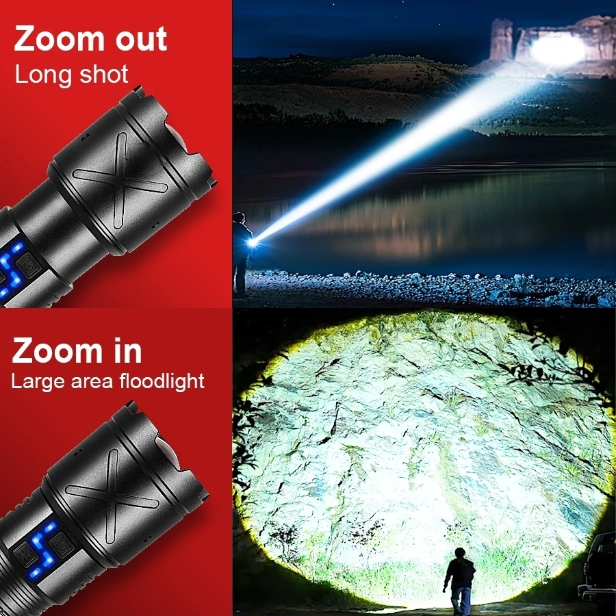 High Power Led Flashlights White Laser High Lumen 100000000 Rechargeable Strong Light Long Range Tactical Lantern Camping Torch