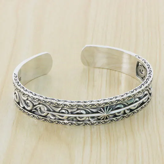 

New and trendy personality trendy brand Eternal Vine Grass Pattern S925 Sterling Silver Open Bracelet Retro Men's and Women's Ho