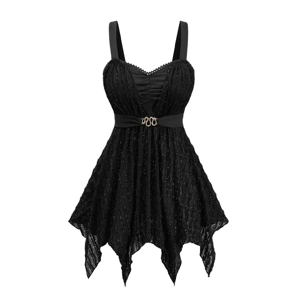 

ROSEGAL плюс размер серебряная линия змеиная пряжка кружевная отделка рюшами майка женская весна, лето черные повседневные топы новые