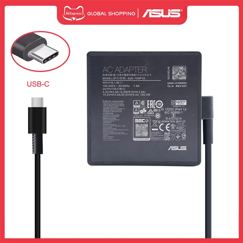 20V 5A 100W Type-C USB-C AC Adapter Power Laptop Charger For Asus ROG Flow Z13 (2022) GZ301 GZ301ZE GZ301ZC GZ301ZA / X13 (2022)