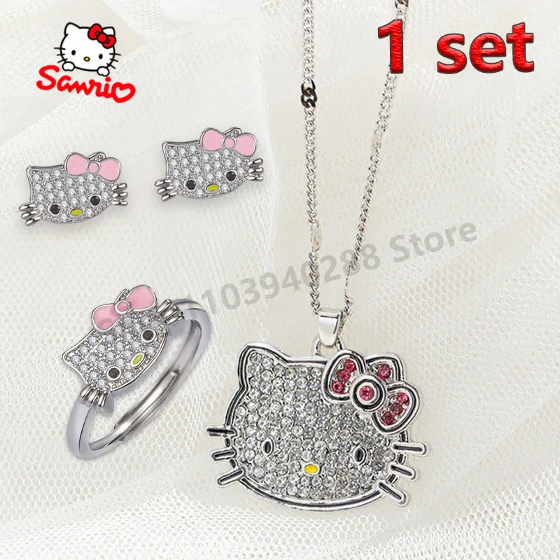 

Anime Sanrio Hello Kitty Necklace Earrings Cartoon Kawaii Fashion Accessories Charms for Jewelry for Kids Women Christmas Gifts