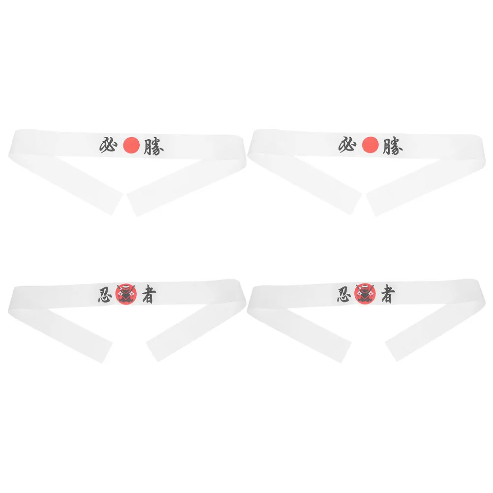 

4pcs Japanese Ninja Print Hachimaki Headband Adjustable For Karate Chef Sports Men Women Reversible Tie Breathable