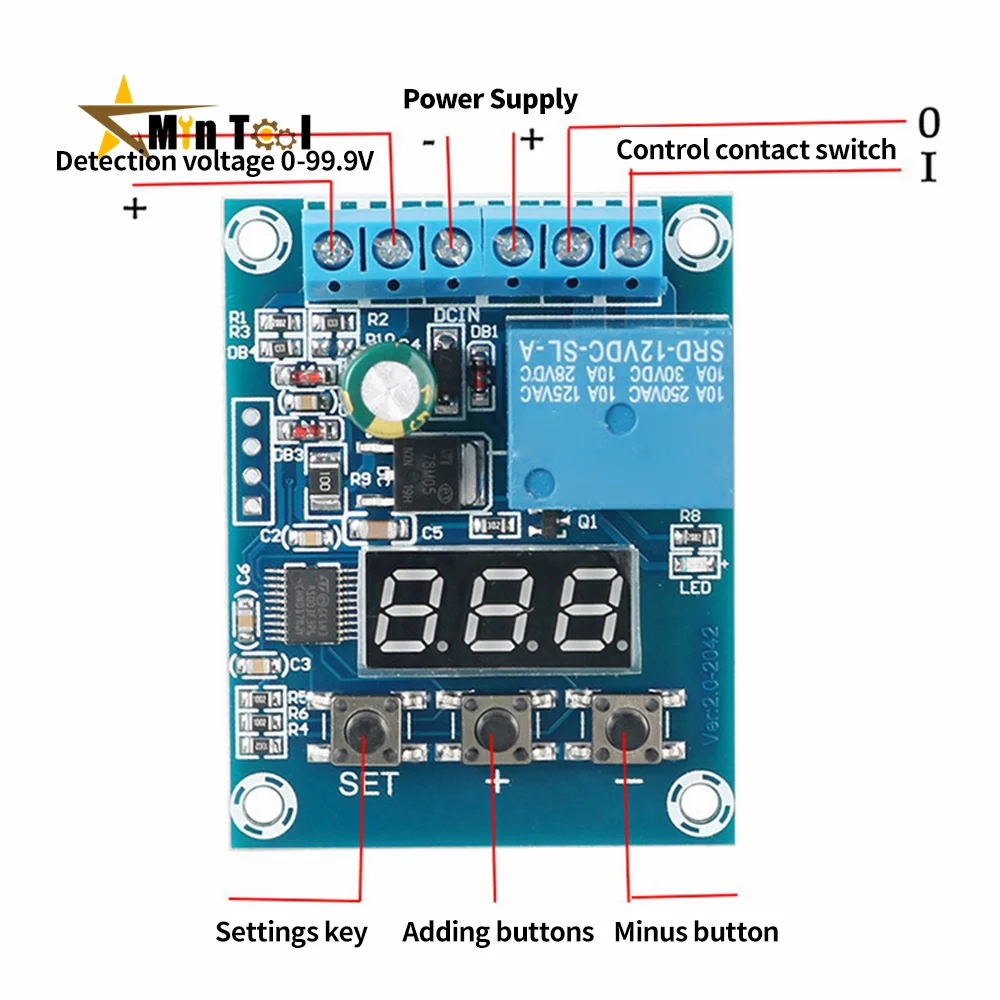 DC 9V 12V 24V Voltage Control Relay Module Relay Switch Control Board LED Voltmeter Charger Discharge Monitor Power Supply