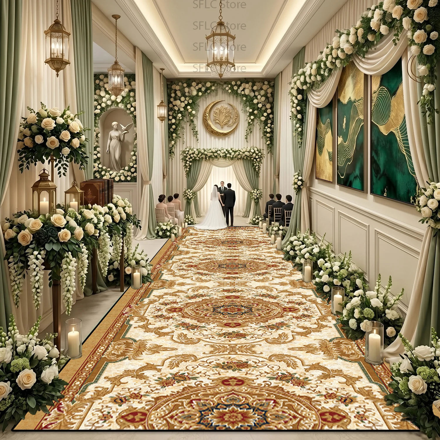 European Retro Floral Style Long Corridor Carpet Decoration Hotel Wedding Non-slip Runner Rug Easy Clean Lint-free Floor Mats