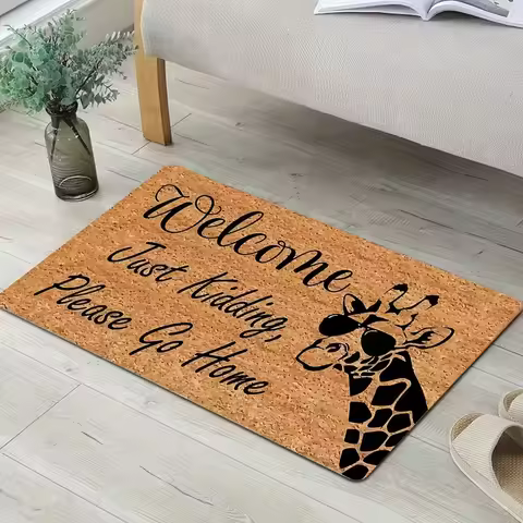 Humorous Funny Giraffe Doormat Welcome Mat Non-Slip Rectangle Welcome Just Kidding Please Go Home Home Decoration
