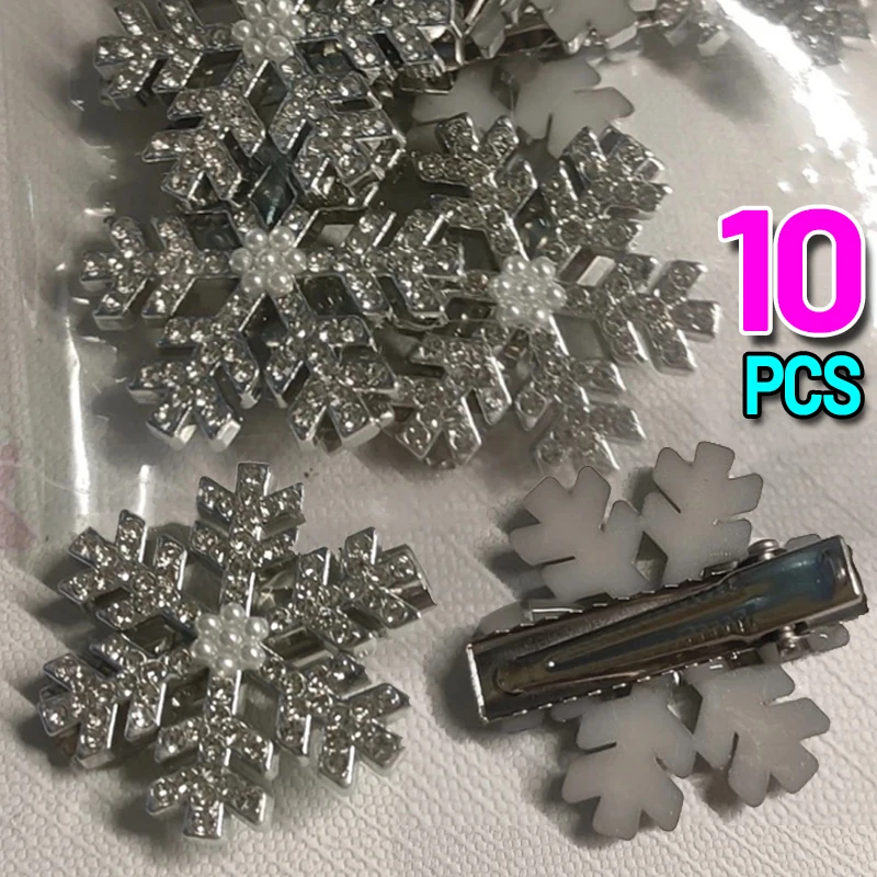 

1/10pcs Alloy Rhinestone Snowflake Hair Clip Women Braided Light Luxury Hairpin Wedding Side Bang Duckbill Clip Hair Accessories