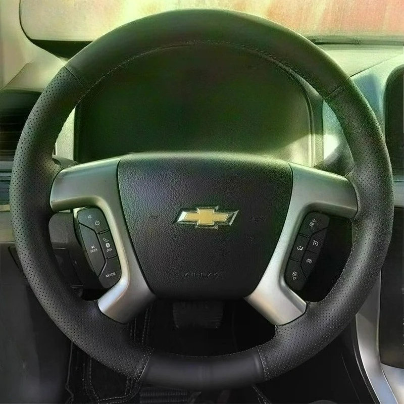 For Chevrolet Captiva 2007-2014 Silverado GMC Sierra 2007-2013 Hand-stitched Renovation Black Leather Car Steering Wheel Cover