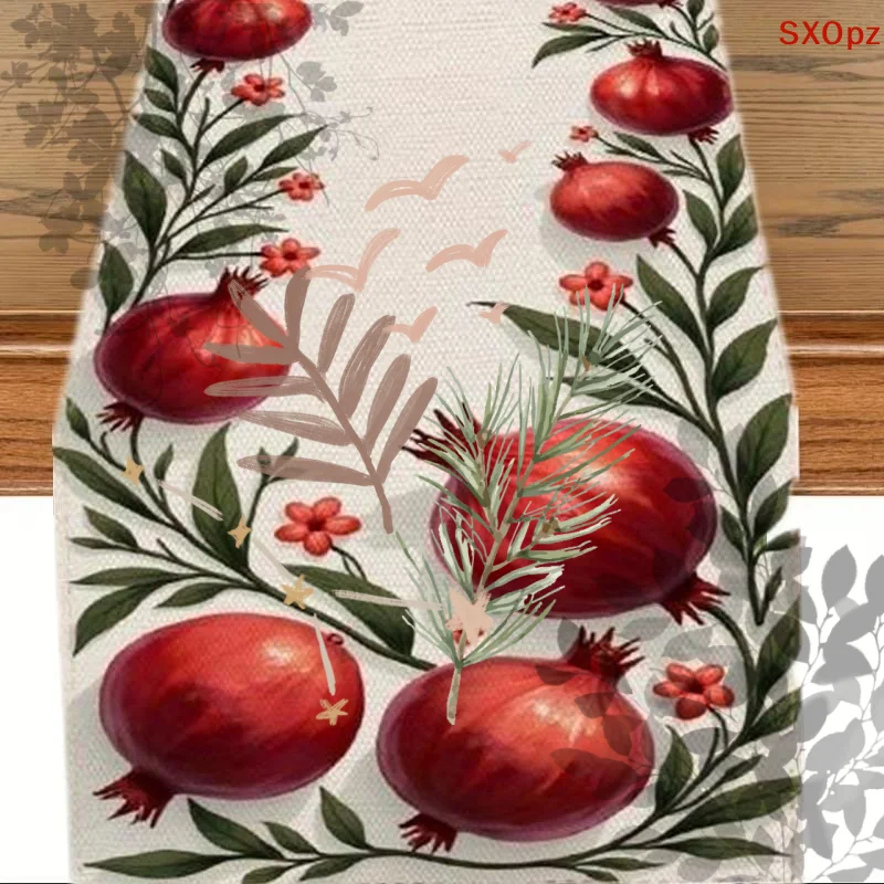 Happy Rosh Hashanah Pomegranate: Line Table Runner Jewish Holiday Reusable Kitchen Dining Shana Tova