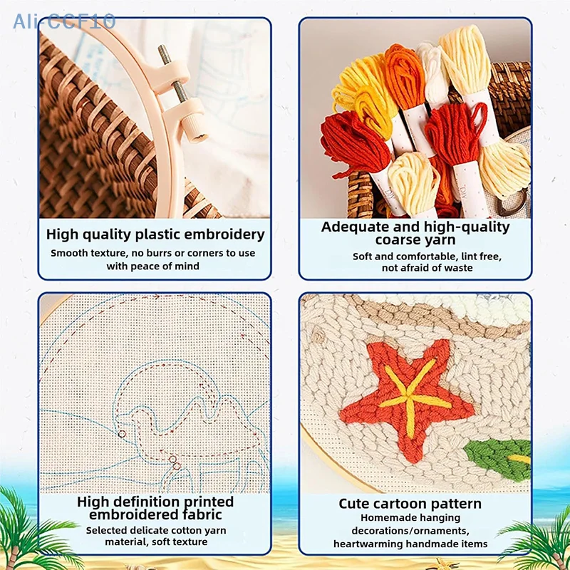 Cartoon Sheep Punch Needle Cross Stitch Embroidery Kit Landscape Rug Tufting Coaster Yarn Punch Coaster Set Handmade DIY Crafts