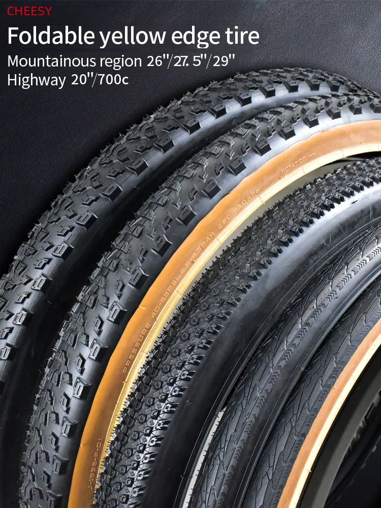 TANKE MTB Bicycle JILUER Foldable Gravel Tire Black/Yellow 60TPI Road BICYCLE Tire 26×2.25/27.5×2.1/2.2/29×2.2/700×25C/20×1.35