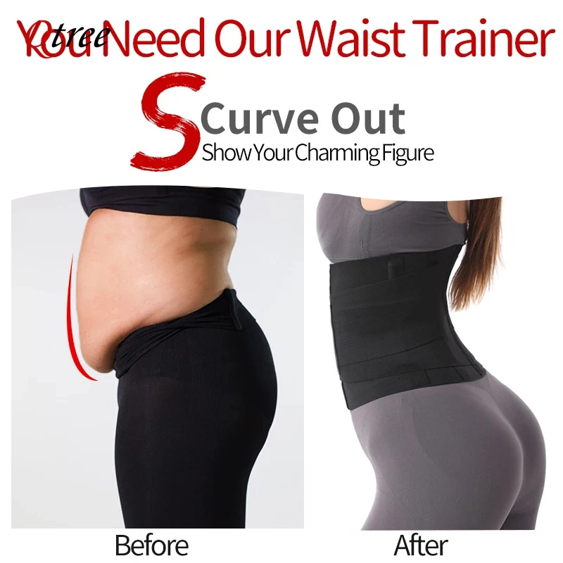 Qtree Waist Trimmer Belt Slimming Body Shaper for Women Tummy trainer Wrap Plus Size Invisible Weight Loss Belly Cincher Corset