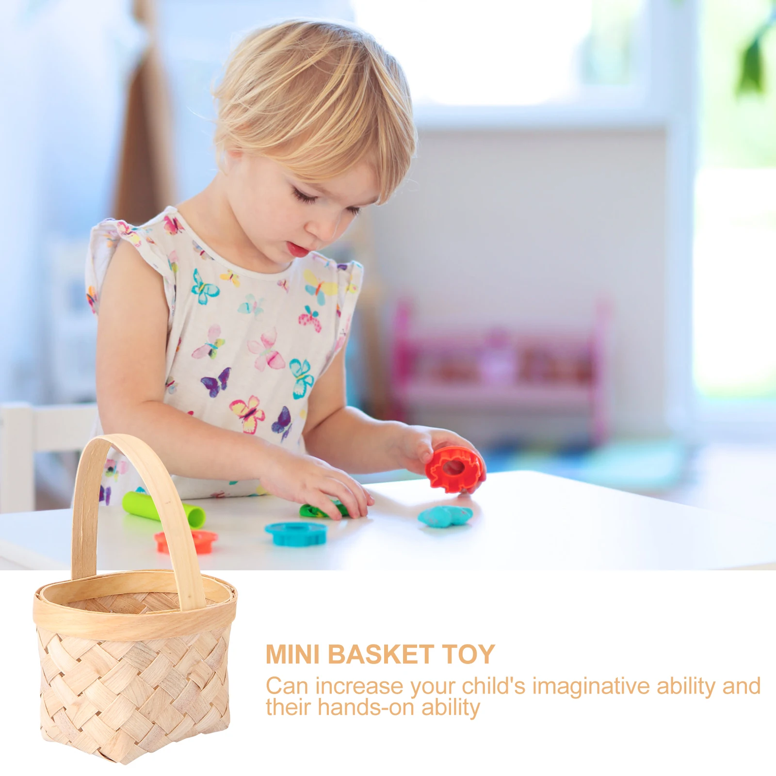 

3pcs Kids Tote Baskets Handwoven Flower Storage Playhouse Gift Woven Basket For Children Room Decor Woven Basket Set