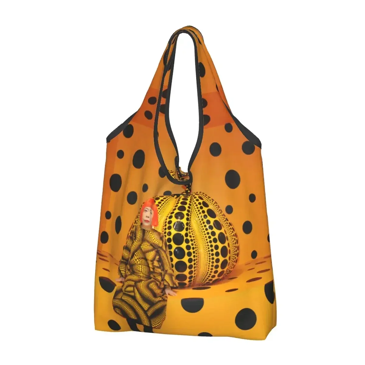 Custom Yayoi Kusama Pumkin Shopping Bag Women Portable Big Capacity Grocery Abstract Art Shopper Tote Bags