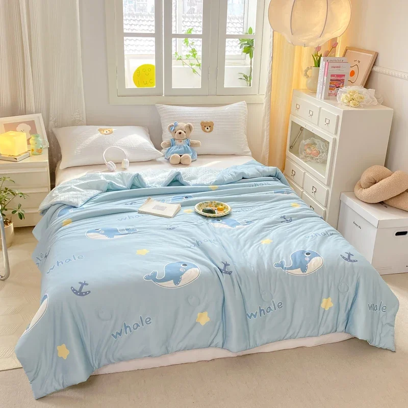 Cute Whale Comforter for Boy Girl Gift Ultra Soft Lightweight Cartoon Thin Quilt,1 Piece Kawaii Animals Star Print Duvet Insert