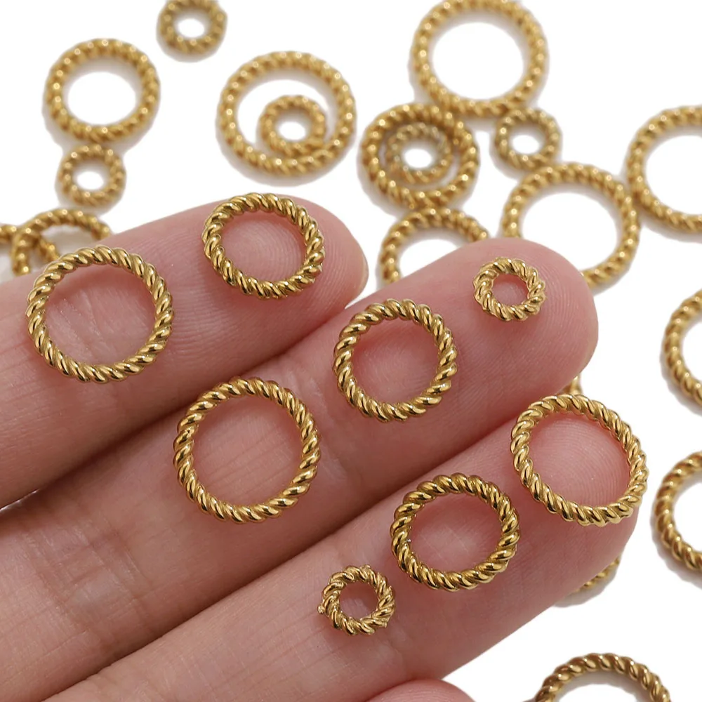 20/50 unidades de conectores circulares de acero inoxidable tipo cuerda trenzada, anillas de salto cerradas y anillas divididas gruesas para materiales y suministros de joyería DIY