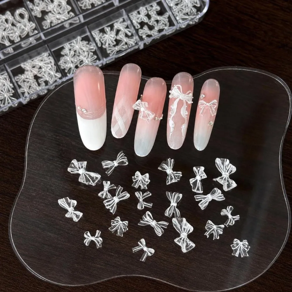 12 Grids/Box Nail Art Sequins Kit 3D Bowknot Transparent Nail Charms Decorations DIY Mixed Sizes Nail Art Glitter Set