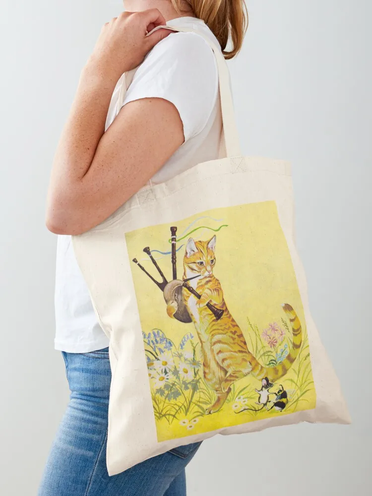 Vintage Cat with Bagpipe Tote Bag canvas shopping bag personalized tote bag woman shopping