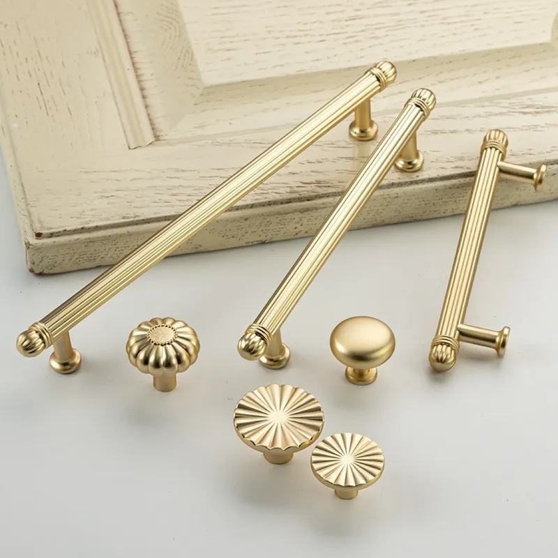 Furniture Handle French Cabinet Door Handles Light Luxury Gold Black Vertical Grain Drawer Pulls Cabine