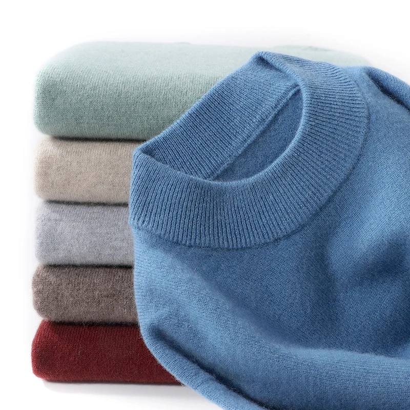 Autumn And Winter Cashmere Semi-Turtle Neck Men's Knitted Padded Wool Pullover Round Neck Knitted Bottoming Shirt