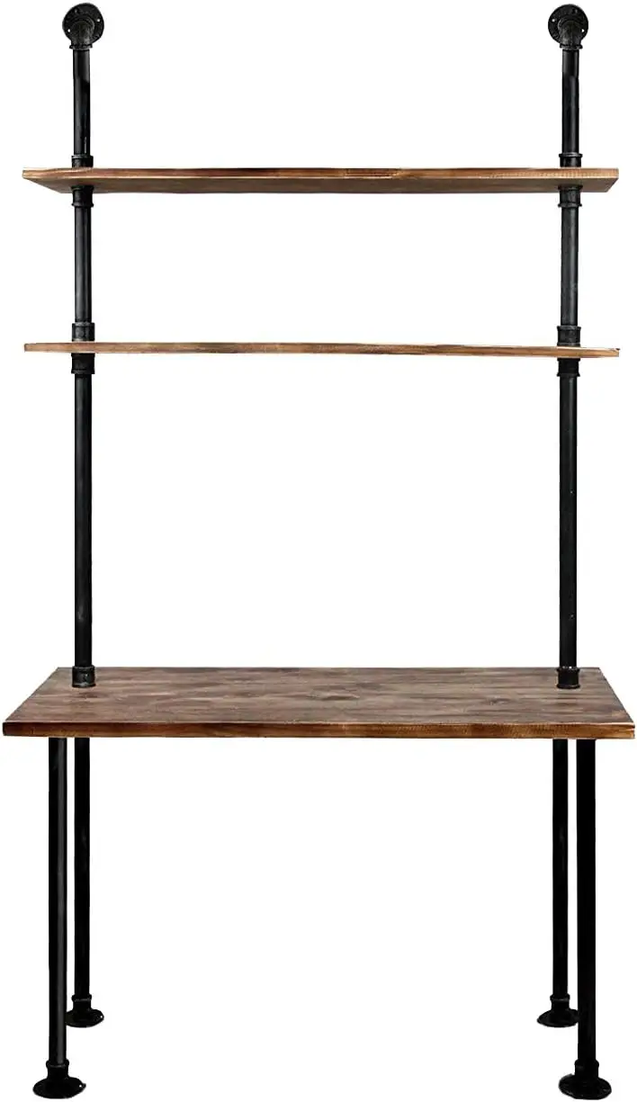 Meja Laptop Industri 79 Inci Meja Komputer Kayu Solid Meja Pipa Dinding dengan Rak Meja Komputer untuk Rumah Kantor (L:40 Inci)