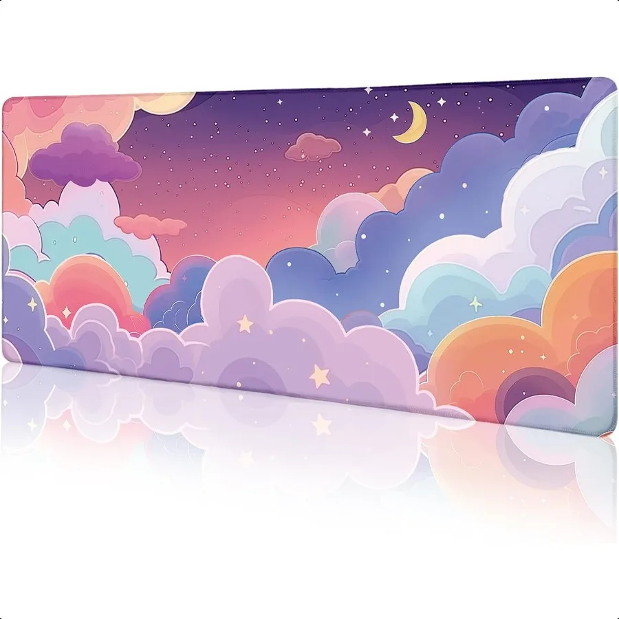 

Коврик для мыши Purple Cloud Большой настольный коврик Kawaii Фиолетовый коврик для компьютерной мыши с прошитыми краями Нескользящий коврик для клавиатуры и мыши для стола