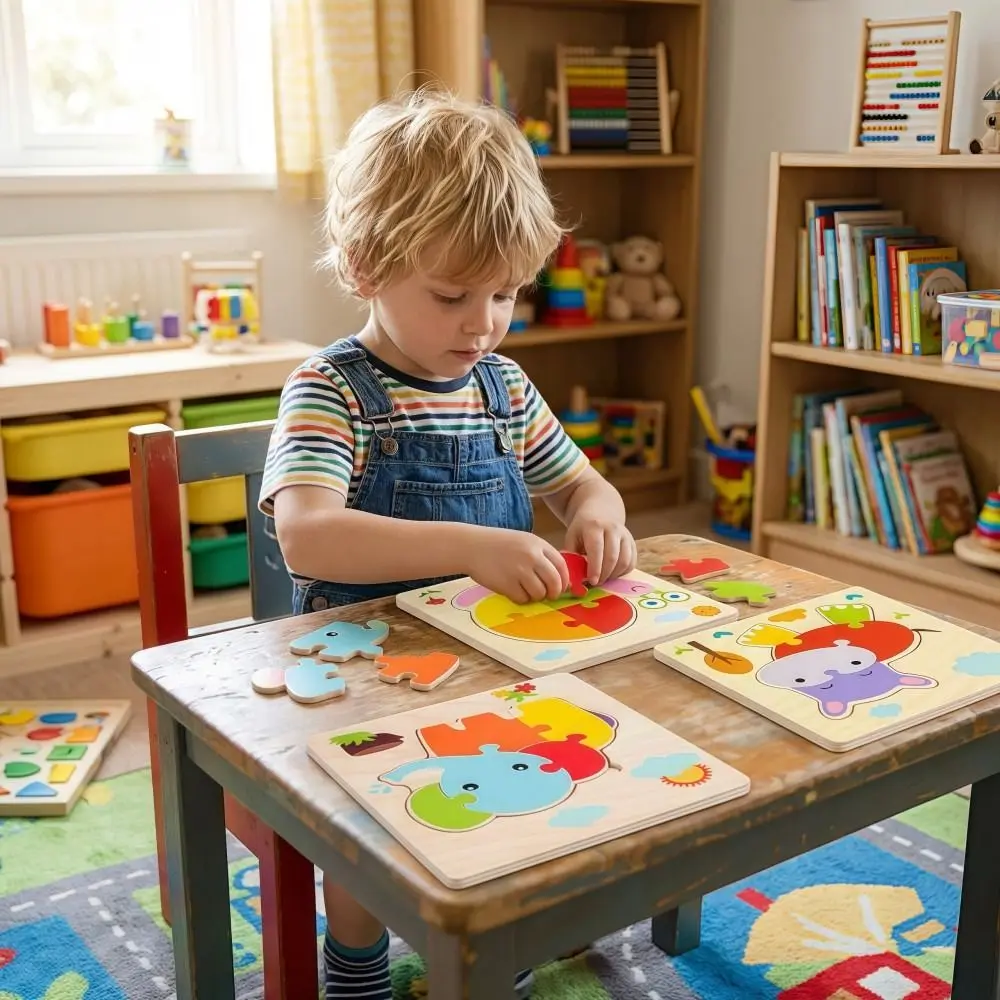 Fun 3D Wooden puzzle Safe Lifelike Animals Cognitive Jigsaw Puzzle Portable Cartoon Intelligence Puzzle Set Kid