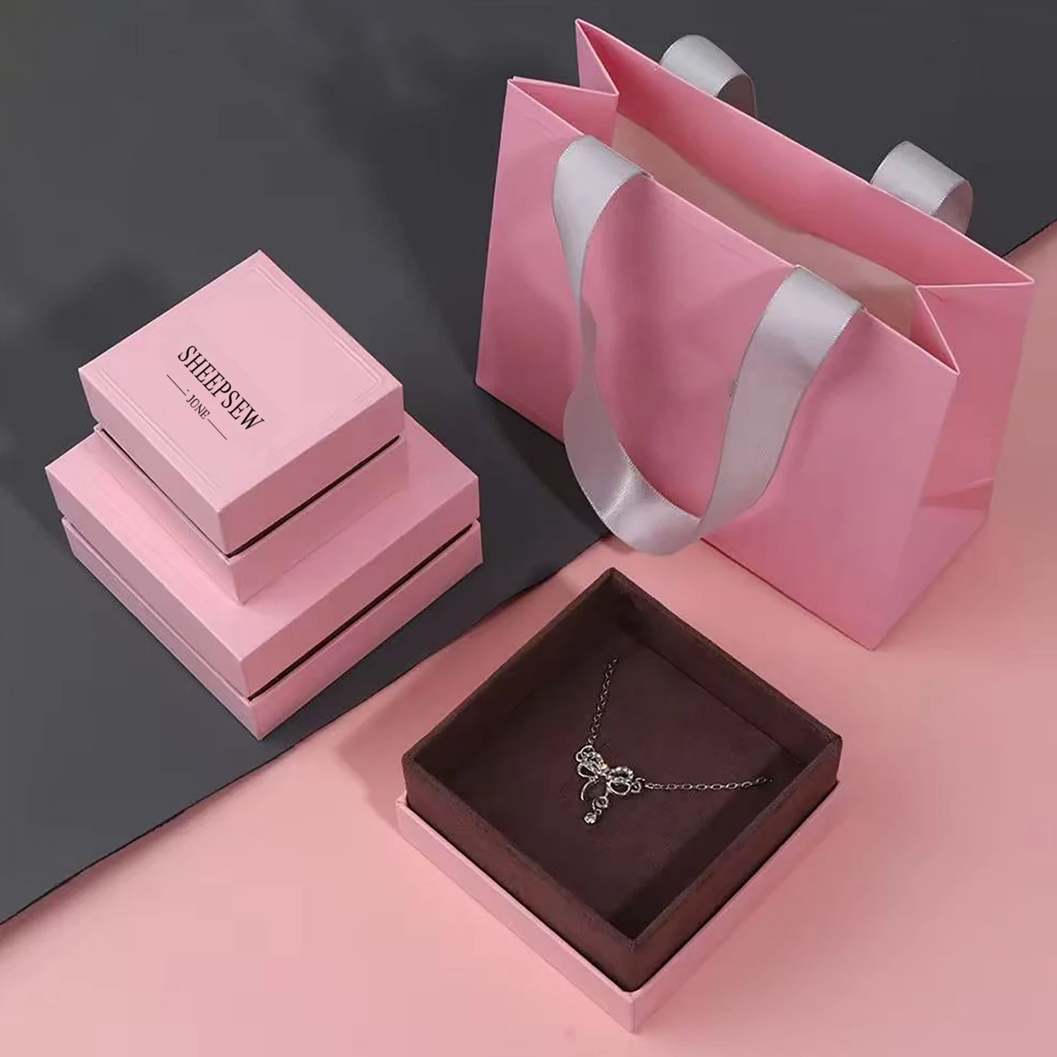 

50sets Luxury Colorful Ring Earrings Bracelet Pendant Jewelry Packaging Paper Box Necklace Jewelry Boxes With Jewelry Bags