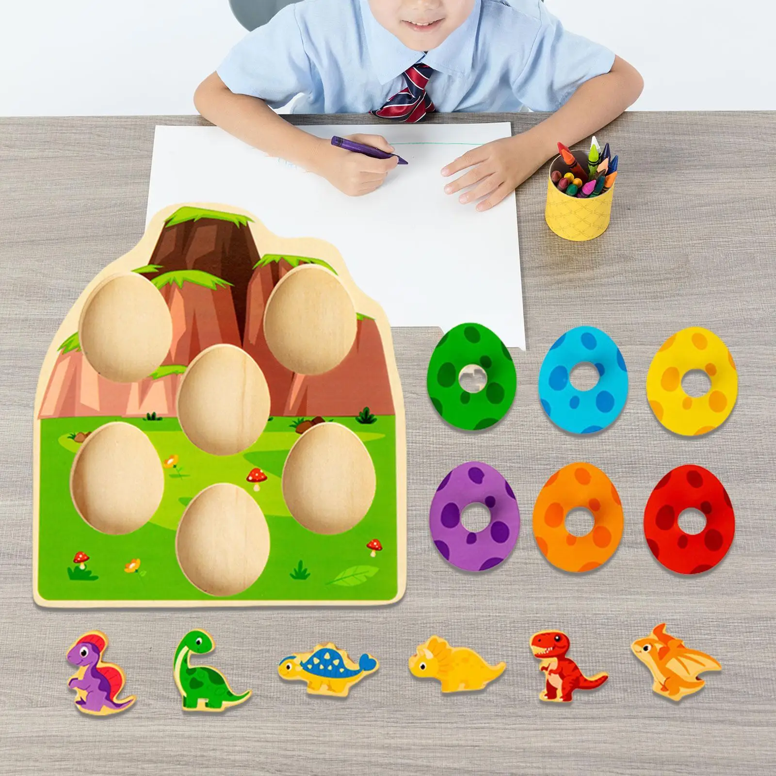 Wooden Peg Puzzle Matching Puzzle, Early Learning Developmental Toy, Dinosaur Matching Egg Puzzle Sorting Game for Ages 1 2 3