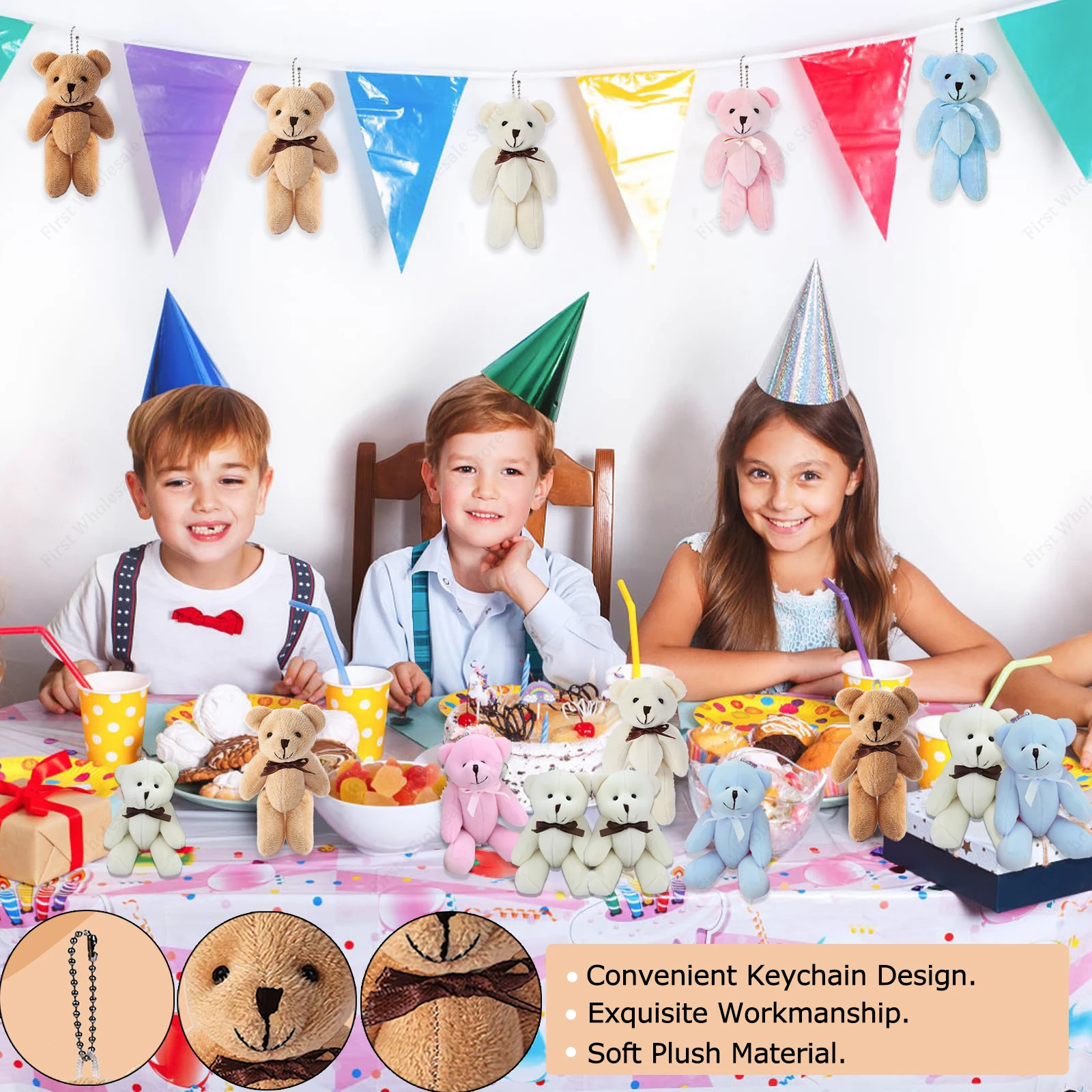 11/13cm Teddy Bear Keychain Joint Movable Stuffed Bear Xmas Ornaments Plush Bears Baby Shower Souvenirs Wedding Gift for Guests
