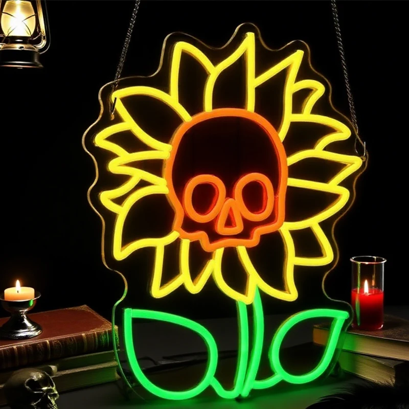 

Halloween skull sunflower neon sign party holiday living room game room home bedroom decoration club birthday gift