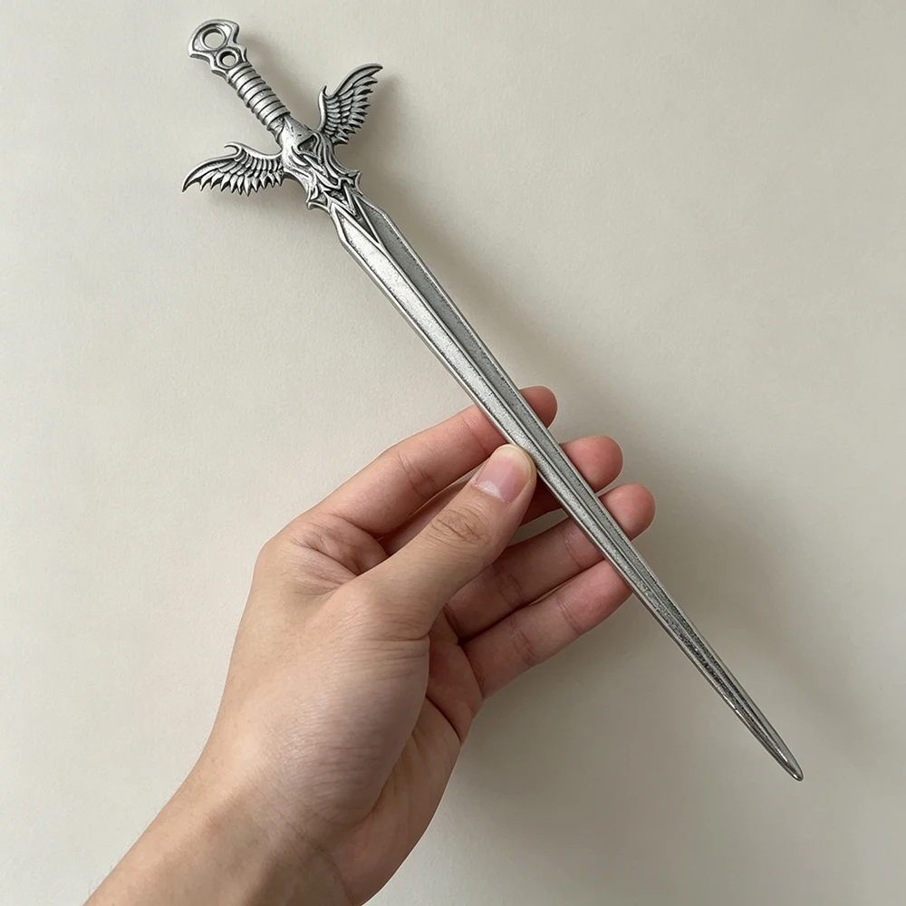 Vintage Winged Sword Hair Stick Antique Silver Metal Sword Gothic Medieval Knight Hair Accessories for Women Long Hair Cosplay