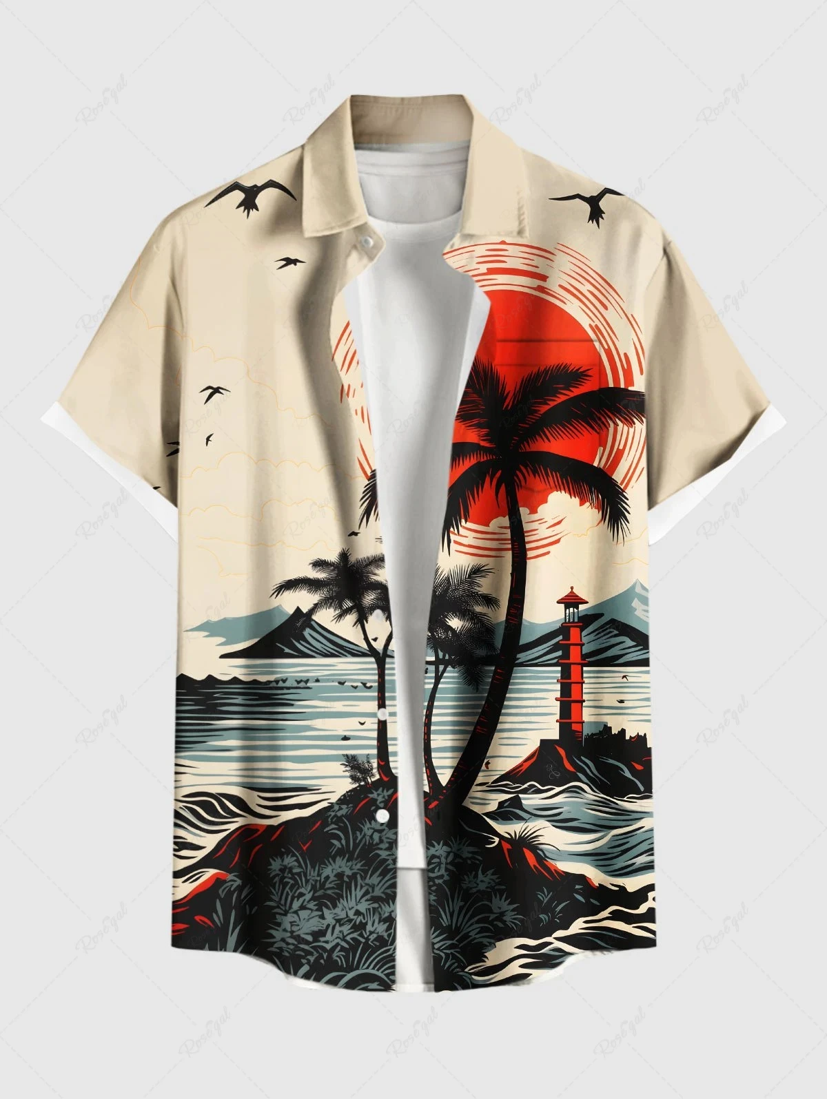 

Summer Men's Coconut Tree Shirts Short Sleeved Tops Casual Hawaiian Shirts Turndown Casual Shirt Button Up Shirts For Men