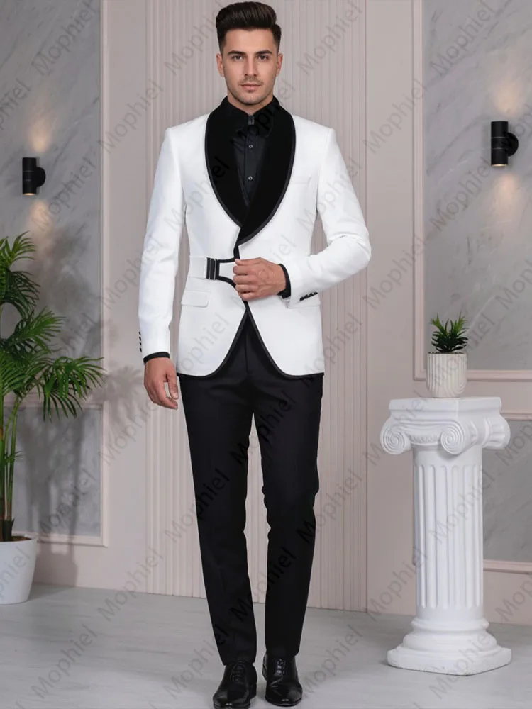 Mophiel Men's Suits Velvet Shawl Lapel Tuxedo Asymmetric Design Formal 2 Pieces Suit Set Wedding Groom Prom Outfit Jacket+Pants
