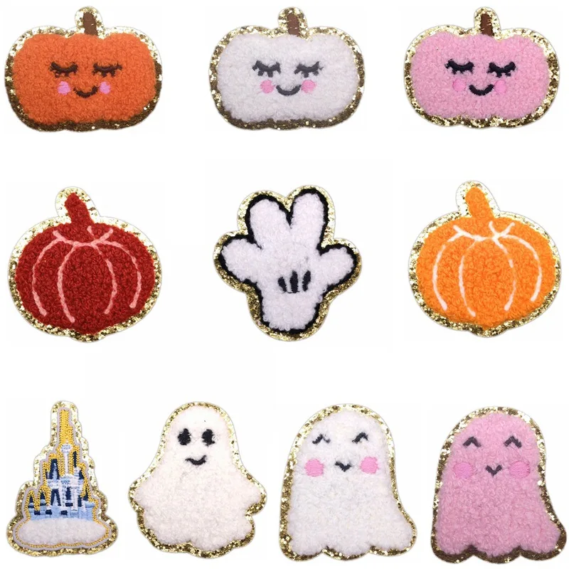 Halloween Ghost Pumpkin Patch for Clothing Iron on Embroidered Sew Applique Cute Fabric Badge Garment DIY Apparel Accessories