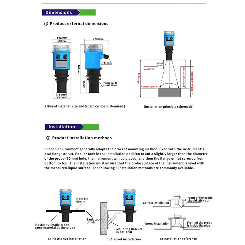 IP68 Ultrasonic level meter 3m 5m 10m for tanks water level transmitter waterproof type 4-20mA RS485 liquid level gauge DC24V