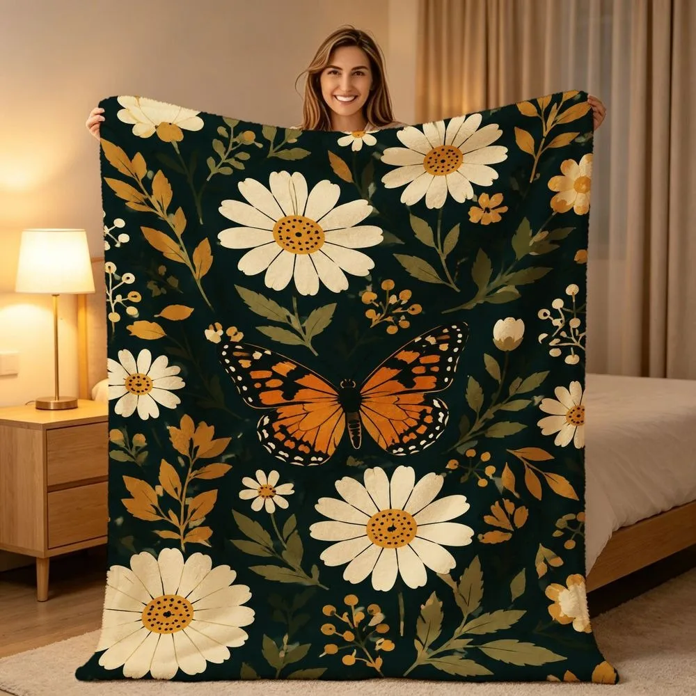 Lavender Garden Throw Blanket, Elegant White‑Purple Flower Foliage Print, Soft Warm All Season Blanket for Sofa Couch Bedroom