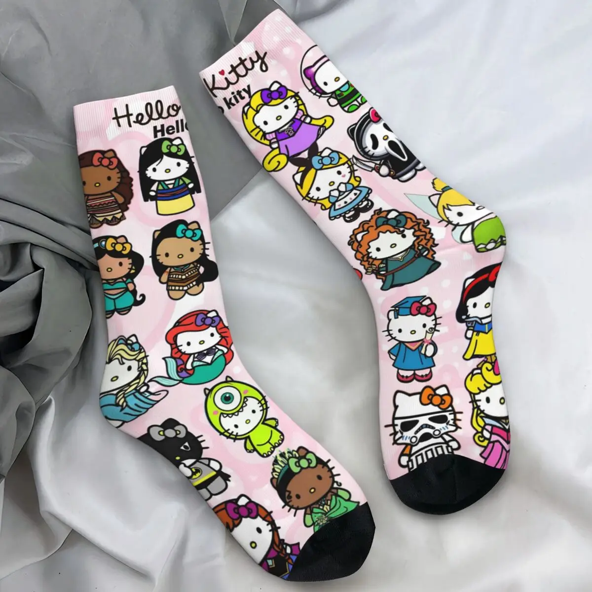 الوردي مرحبا كيتي Kawaii شخصية كرتونية الجوارب جوارب أنيقة للجنسين عالية الجودة تشغيل جوارب رياضية الشتاء عدم الانزلاق الجوارب