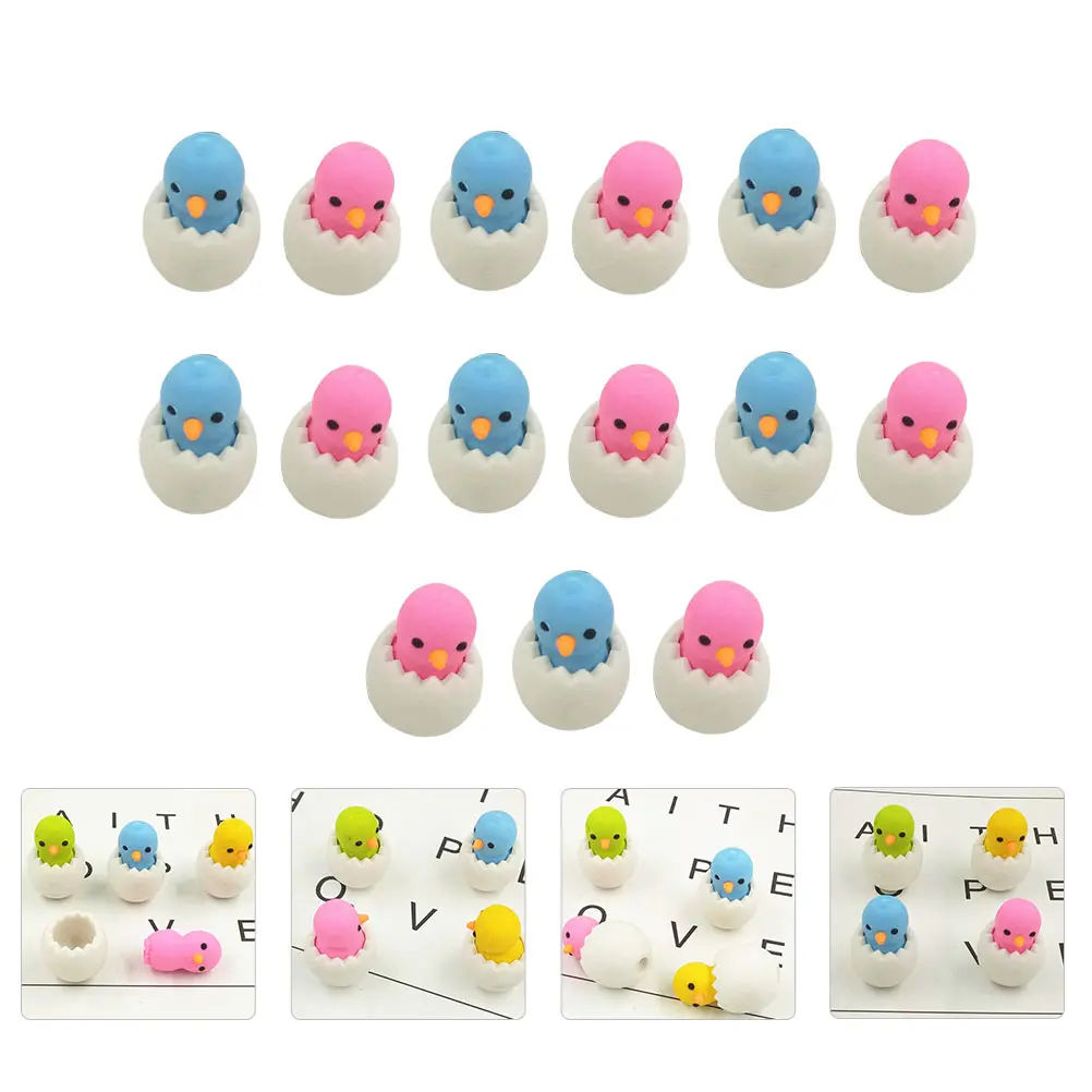

15pcs Chick Shaped Eraser Mini Cartoon Eraser For Kids Students Office Staff Decorative Erasing Stationery Funny Adorable