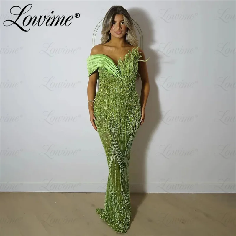 Haute Couture Green Wedding Party Dress 2024 Beaded Mermaid Evening Gowns Abendkleider Aso Ebi Birthday Engagement Dress Custom